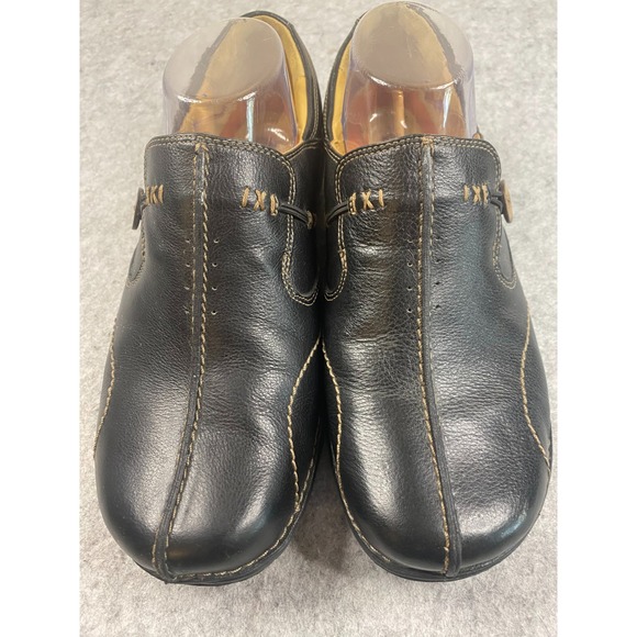 Clarks Unstructured Black/Dark Brown Leather Button Slip On Loafers Womens 9W - Picture 2 of 9